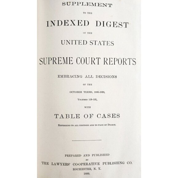 1889 Supplement Indexed Digest Supreme Court Reports 1st Edition Law Cases SHBS1 - Picture 2 of 5